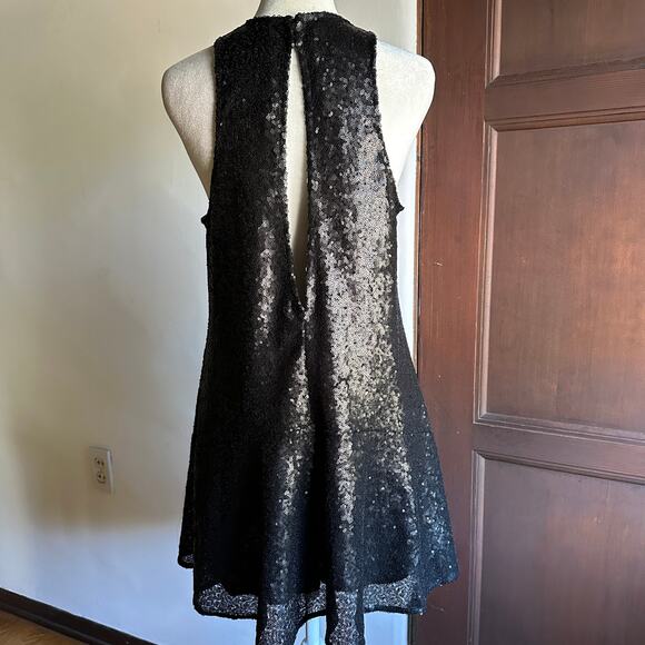 FREE PEOPLE Liquid Shine Black Sequin High Neck Cocktail mini dress Extra Small - Picture 5 of 8